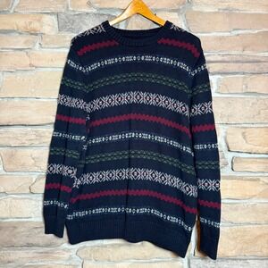 Croft & Barrow Men's Large Navy Fair Isle Cotton Sweater Crew Neck Winter Knit